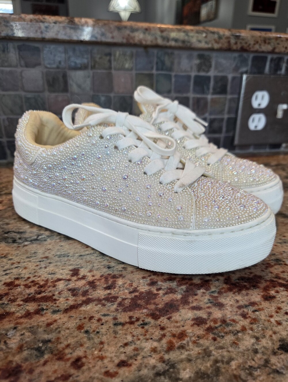 Betsy Johnson Sneakers Embellished Pearls Bride Bridal Wedding White Size 7